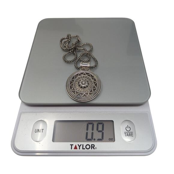 Italian 925 Sterling Silver Mandala Pendant Necklace 22” Boho Statement Milor - Picture 4 of 5